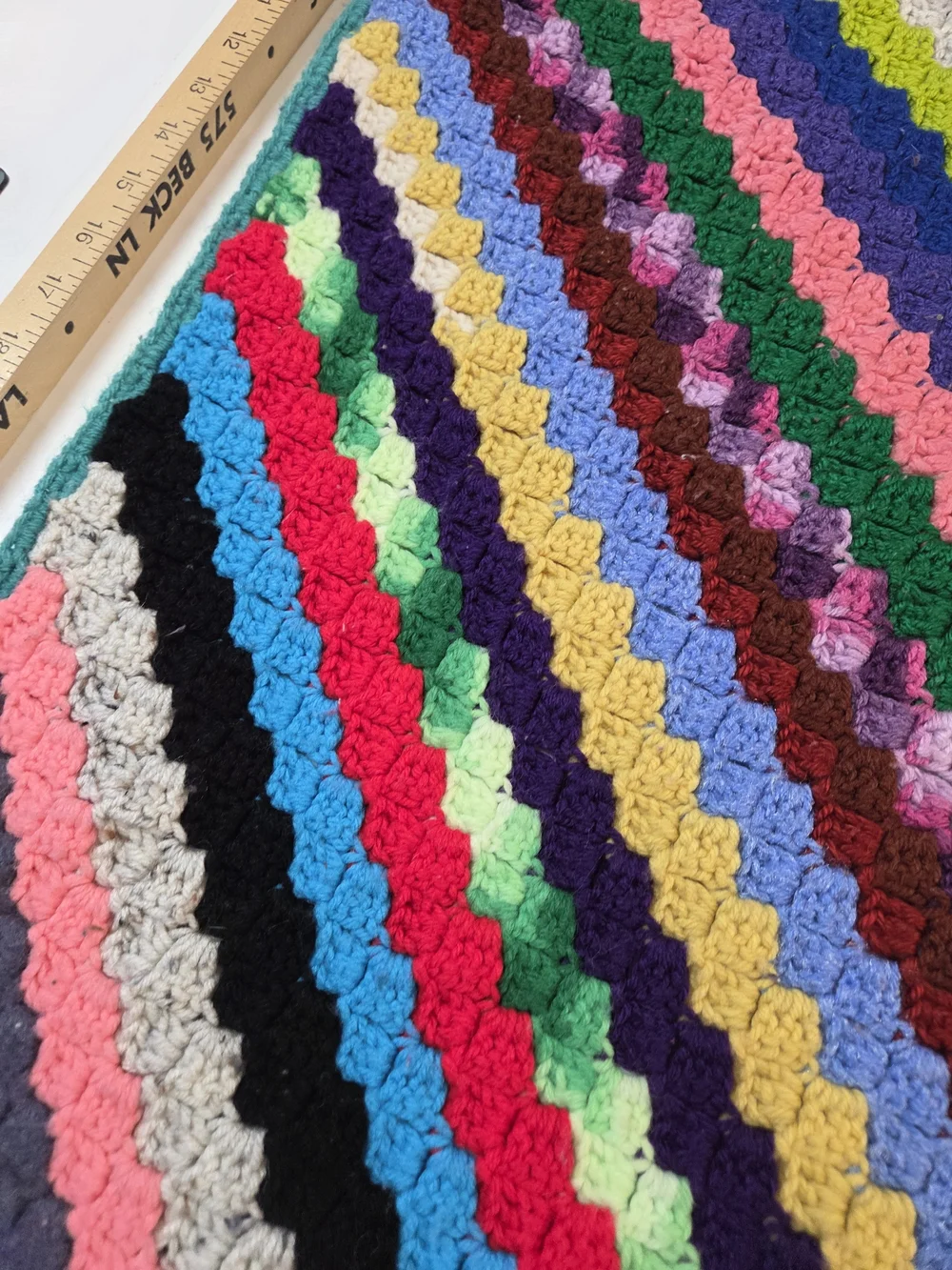 Handmade Multicolor Crochet Lap Blanket - Teal Trim